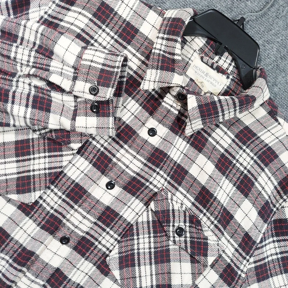 Ralph Lauren Shirt Mens 2XL White Plaid‎ Denim & Supply Flannel Long Sleeve